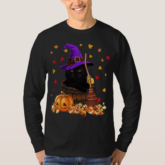 Maple Cat Leaf Blätter Herbst Hallo Herbst Funny K T-Shirt (Vorderseite)