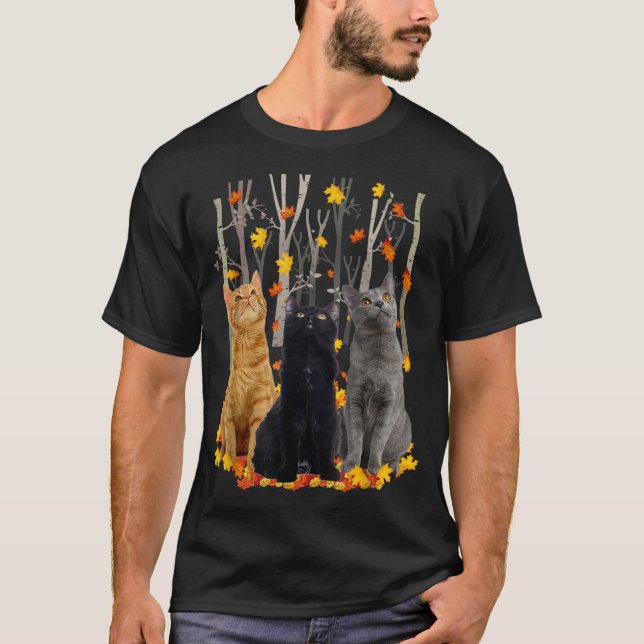 Maple Cat Leaf Fall Hallo Herbst Schöne Küche T-Shirt (Vorderseite)