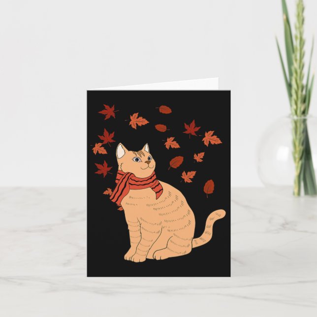 Maple Cat Leaf Fall Hallo Herbst Spaß Katze Karte (Vorderseite)