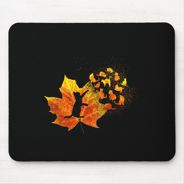 Maple Cat Leaf Fall Hallo Herbst Spaß Katze Kitten Mousepad (Vorne)