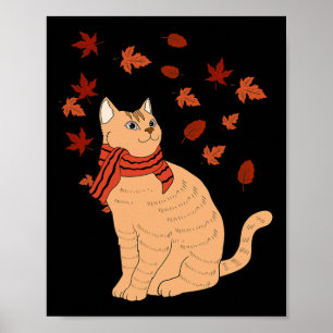 Maple Cat Leaf Fall Hallo Herbst Spaß Katze Poster