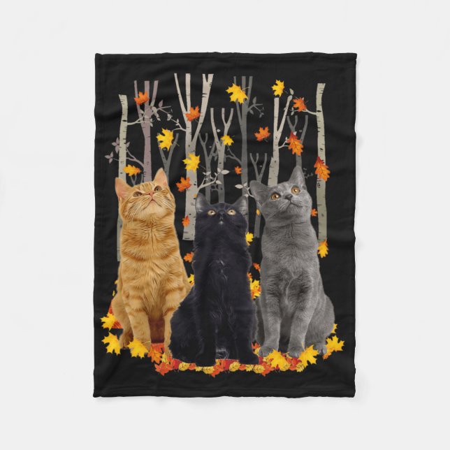 Maple Cat Leaf Fall Hallo Herbst Spaß Kitty Fleecedecke (Vorderseite)
