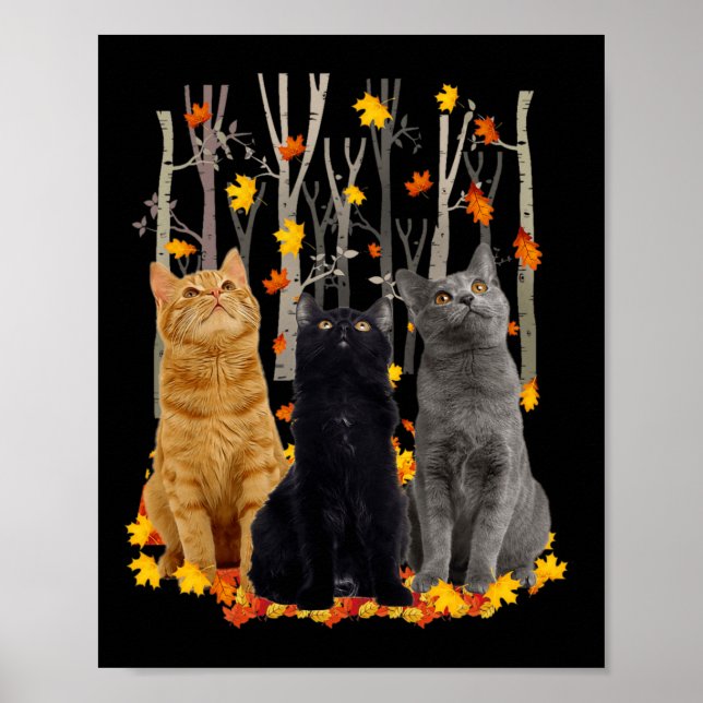 Maple Cat Leaf Fall Hallo Herbst Spaß Kitty Poster (Vorne)