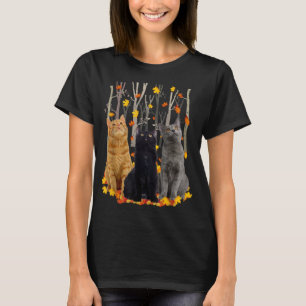 Maple Cat Leaf Fall Hello Autumn Funny Kitty  T-Shirt