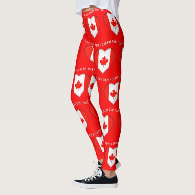 Maple Leaf Hearts Happy Canada Day Leggings (Links)