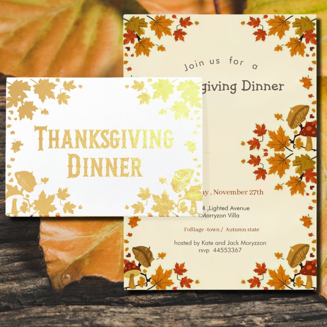  maple leaves& musrooms - Thanksgiving invitation Folienkarte (Von Creator hochgeladen)