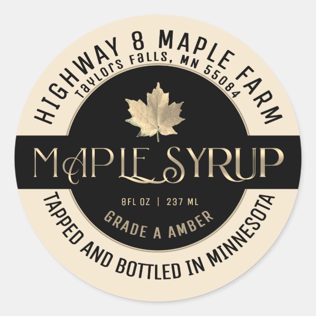 MAPLE SYRUP STAAT NAME EBEL IVORY & SCHWARZ RUNDER AUFKLEBER (Vorderseite)