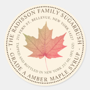 MAPLE SYRUP STAAT NAME ELABEL IVORY RUNDER AUFKLEBER