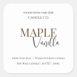 Maple Vanilla | Elegant Fall Soy Candle Label Quadratischer Aufkleber