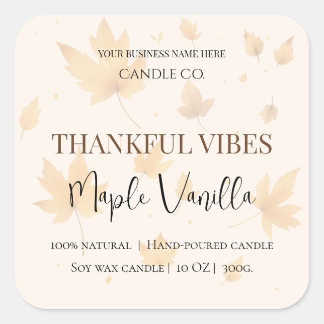 Maple Vanilla | Elegant Fall Soy Candle Label Quadratischer Aufkleber (Vorderseite)