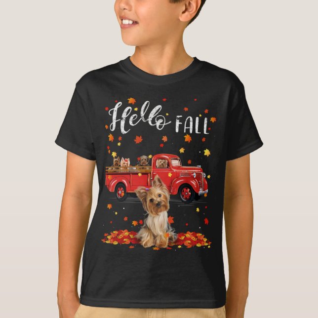 Maple Yorkshire Terrier Dog Leaf Herbstrot T T-Shirt (Vorderseite)