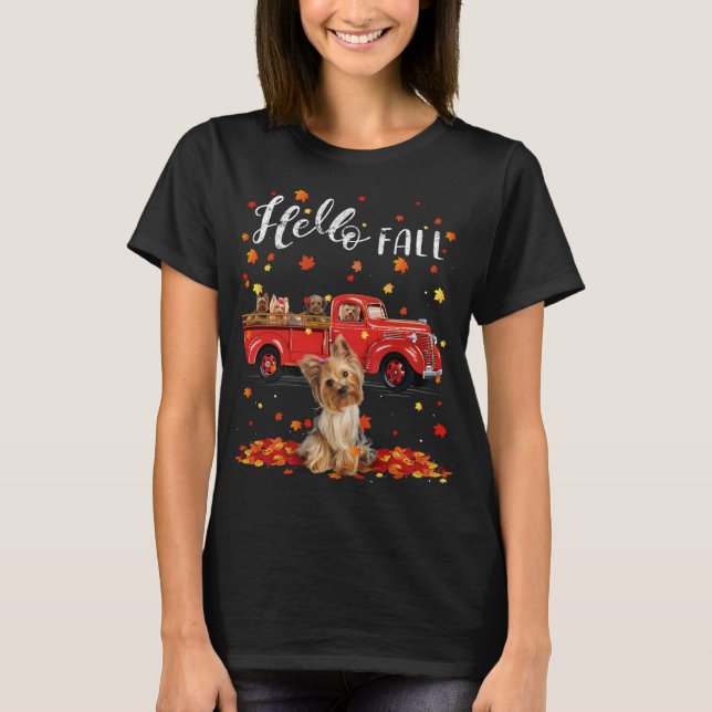 Maple Yorkshire Terrier Dog Leaf Herbstrot T T-Shirt (Vorderseite)