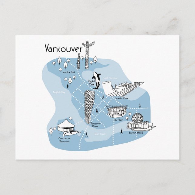 Mapping Vancouver - Blau Postkarte (Vorderseite)