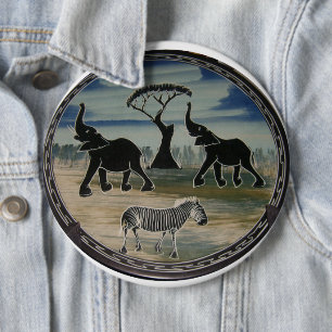 Mara Trompete Ruhm Afrikanischer Elefant Zebra Öl  Button