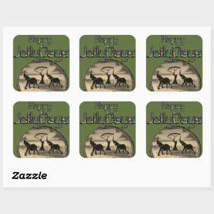 Mara Trompete Ruhm Afrikanischer Elefant Zebra Öl Quadratischer Aufkleber