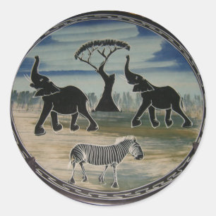 Mara Trompete Ruhm Afrikanischer Elefant Zebra Öl Runder Aufkleber