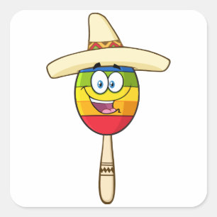 Maraca mit Sombrero Buntes Fest Quadratischer Aufkleber