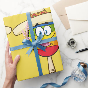 Maraca mit Sombrero Buntes Fiesta Geschenkpapier