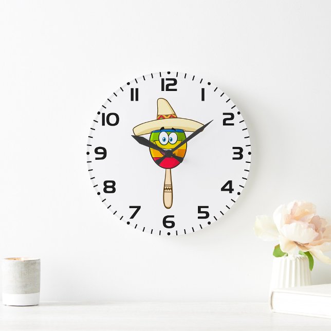 Maraca with Sombrero Colorful Fiesta Große Wanduhr (Von Creator hochgeladen)