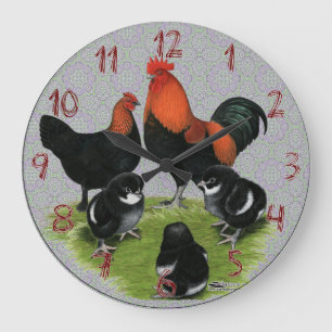 Marans Black Copper Chicken Family Große Wanduhr