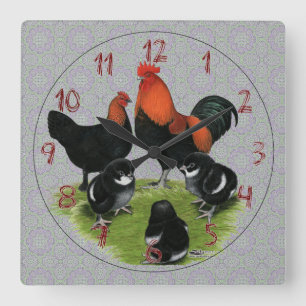 Marans Black Copper Chicken Family Quadratische Wanduhr