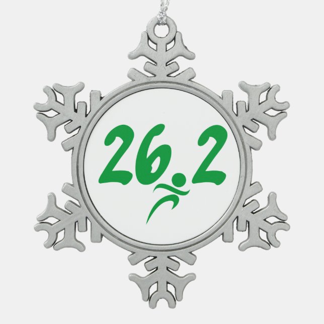 Marathon des Grüns 26,2 Schneeflocken Zinn-Ornament (Vorderseite)