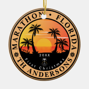 Marathon Florida Retro Sunset Palm Tree 80er Keramik Ornament