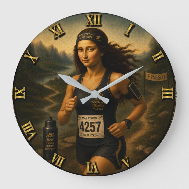Marathon Runner Funny Mona Lisa  Große Wanduhr (Vorderseite)