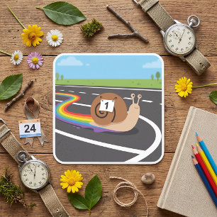 Marathonläufer Schnecke Süße Regenbogenstrecke Quadratischer Aufkleber