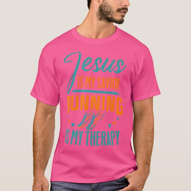 Marathonläuferin Jesus ist mein Erretter, der läuf T-Shirt (Vorderseite)