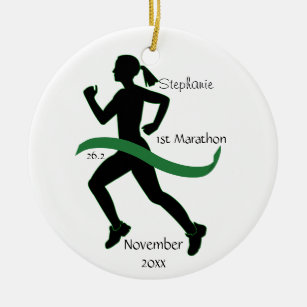 Marathonläuferverzierung der Frau in Grün Keramik Ornament