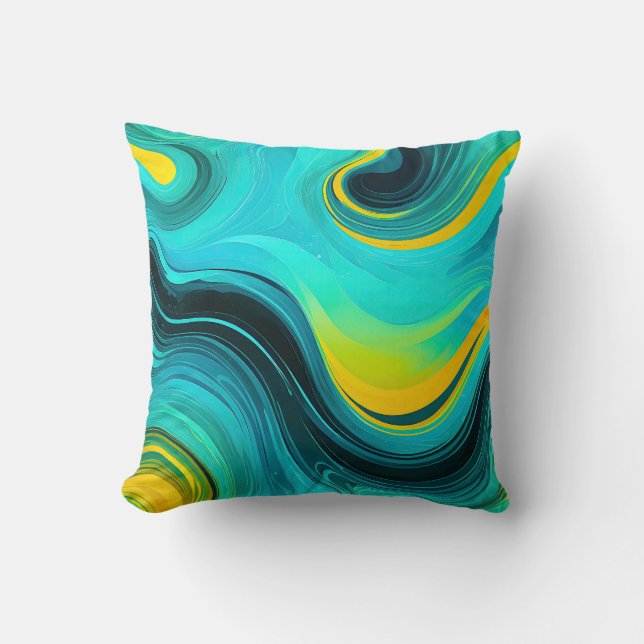 "Marbella" Gelbe Wirbel Waves Kissen (Vorderseite)