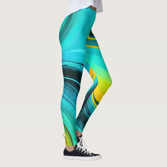 "Marbella" Gelbe Wirbel Waves Leggings (Rechts)