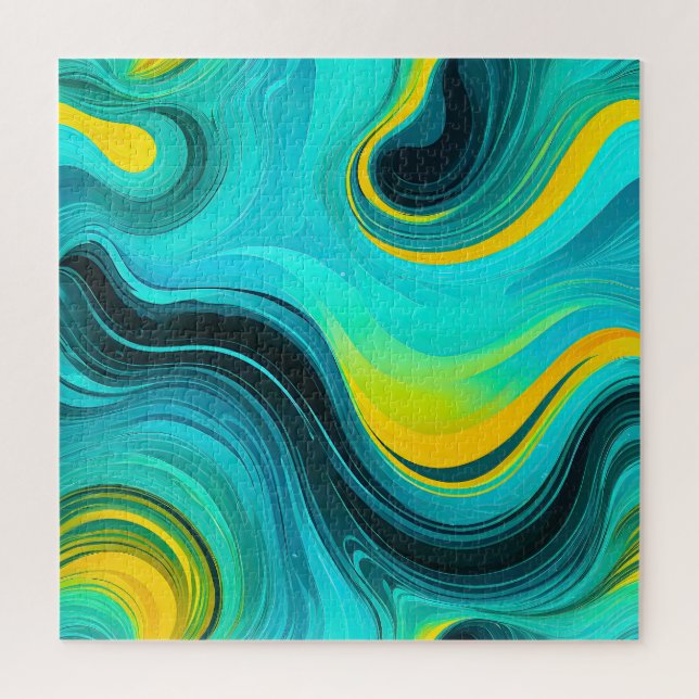 "Marbella" Gelbe Wirbel Waves Puzzle (Vertikal)