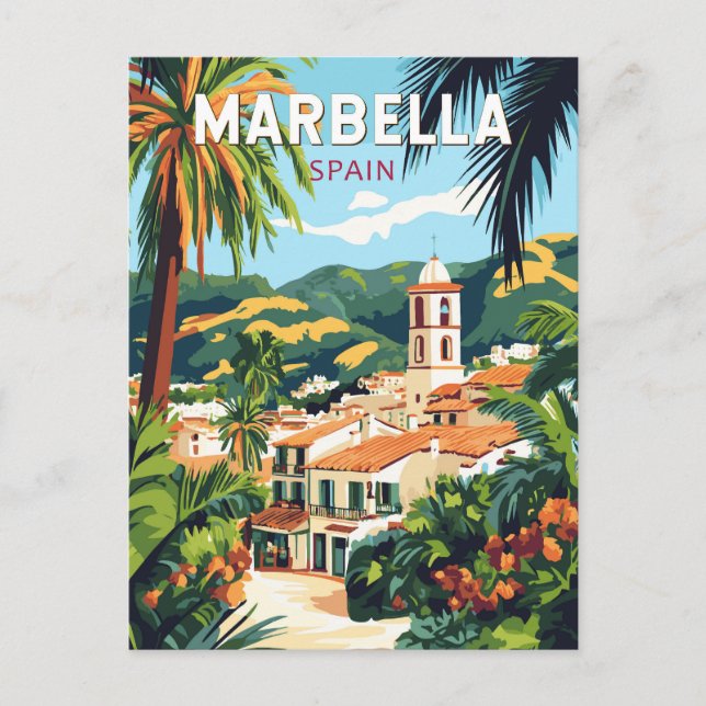 Marbella Spanien Illustration Reisen Vintag Postkarte (Vorderseite)