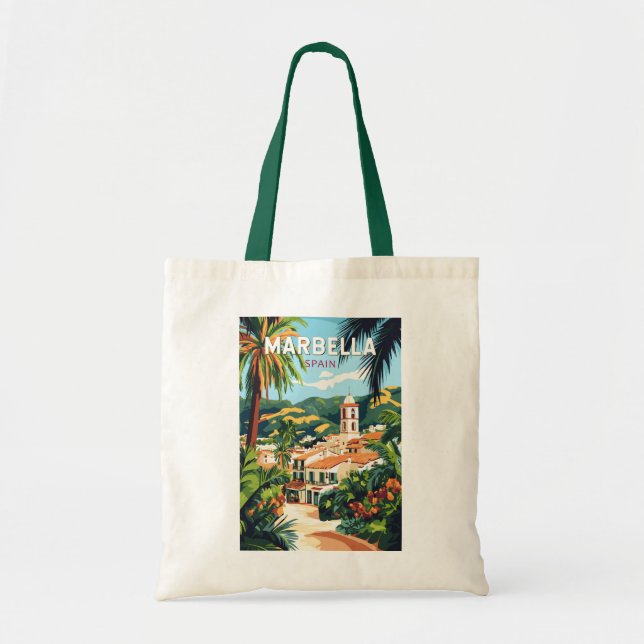 Marbella Spanien Illustration Reisen Vintag Tragetasche (Vorne)