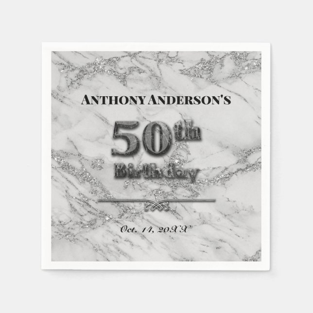 Marble 50. Geburtstagsparty Serviette (Vorderseite)