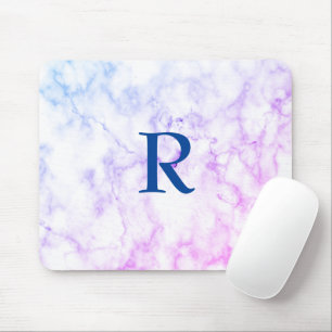 Marble Abstract Blue Purple White Monogram Ombre Mousepad