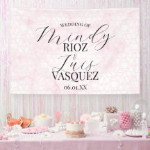 Marble Abstract Pink Wedding Script Black