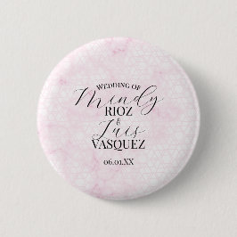 Marble Abstract Pink Wedding Script Black  Button
