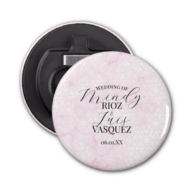Marble Abstract Pink Wedding Script Black  Flaschenöffner (Vorderseite)