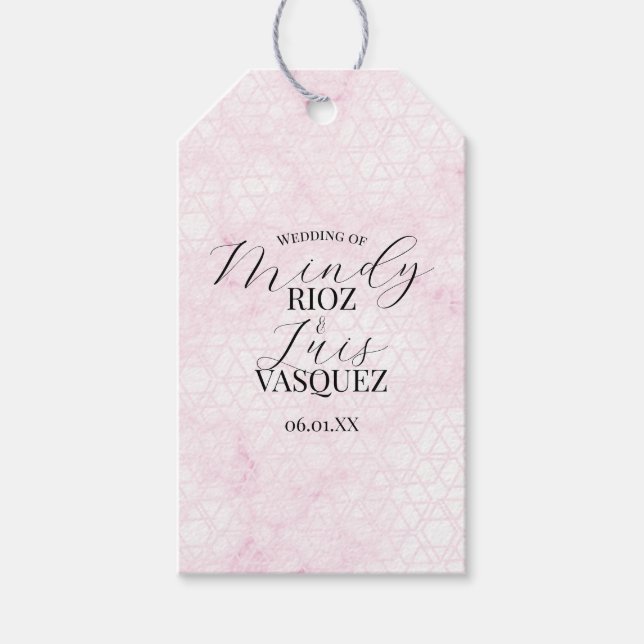 Marble Abstract Pink Wedding Script Black  Geschenkanhänger (Vorderseite)