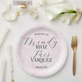 Marble Abstract Pink Wedding Script Black  Pappteller