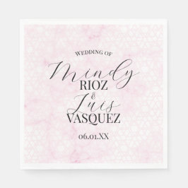 Marble Abstract Pink Wedding Script Black  Serviette
