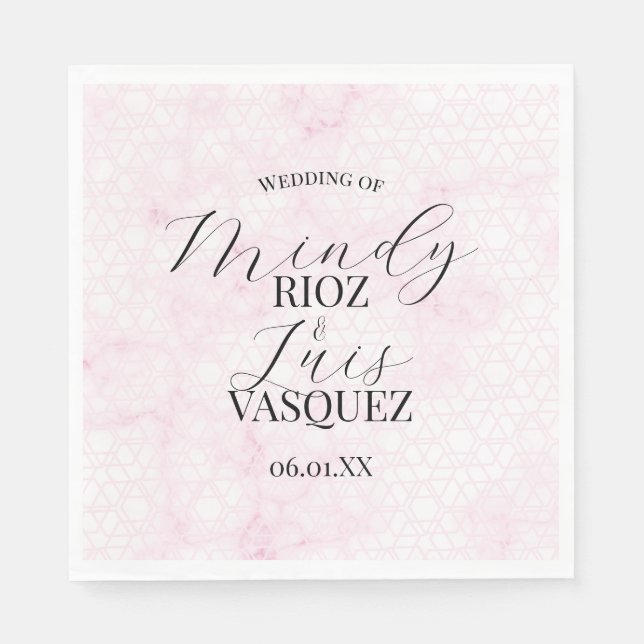 Marble Abstract Pink Wedding Script Black  Serviette (Vorderseite)