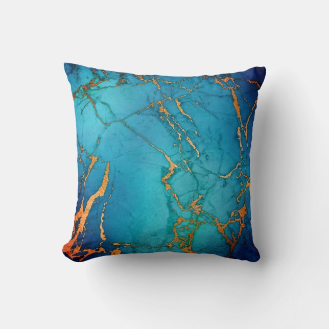 MARBLE ABSTRAKT OCEAN BLUE GOLD PILLOW KISSEN (Vorderseite)