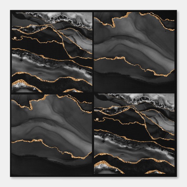 Marble Agate Black and Gold Schachbretts Tapete (Vorderseite)