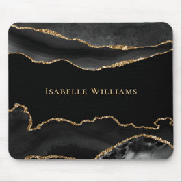 Marble Agate Black Gold Elegant Mousepad