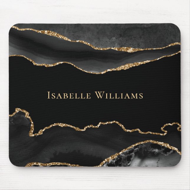 Marble Agate Black Gold Elegant Mousepad (Vorne)