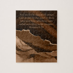 Marble Agate Brown Gold Bible Verse Romans 8 Puzzle